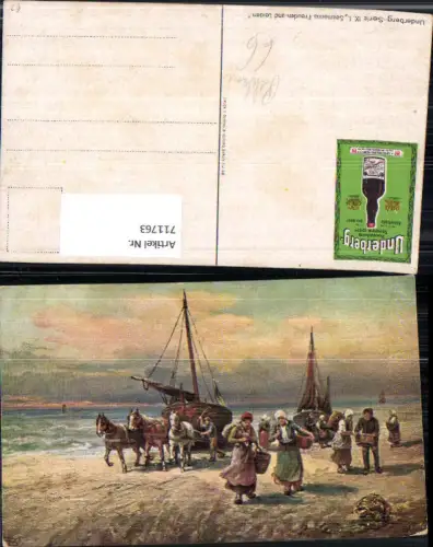 711763 Künstler AK Reklame Underberg Seemanns Freuden u. Leiden Schiff Fischer Alkohol Schnaps