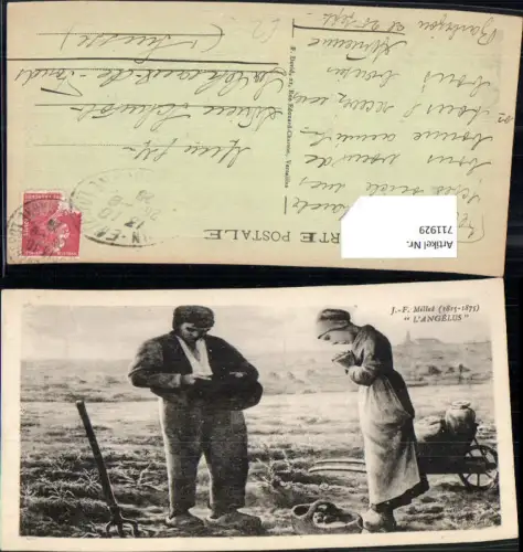 711929 Künstler AK J. F. Millet l Angelus Gebet Bauern auf dem Feld Landwirtschaft Religion