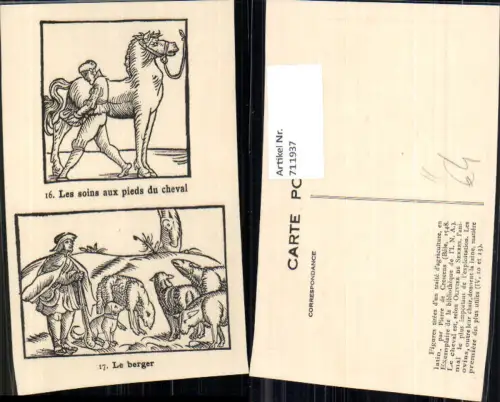 711937 Künstler AK Le berger Les soins aux pieds du cheval Pferd Ziegen Hirte Hufschmied Berufe Tiere