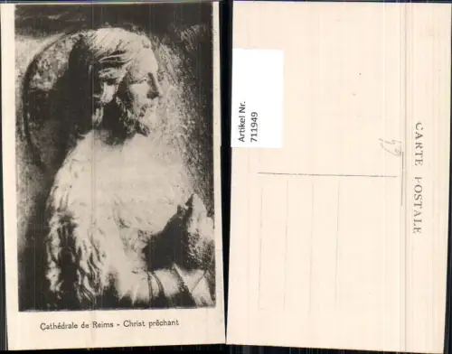 711949 Cathedrale de Reims France Christ prechant Statue Jesus Religion