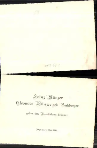 713660 Einladung Hochzeit Vermählung Steyr 1941 Buchberger Münzer