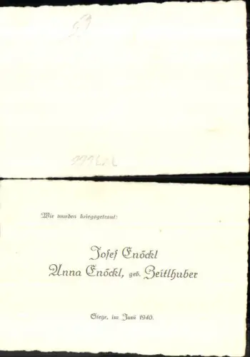 713666 Einladung Hochzeit Vermählung Steyr 1940 Josef Enökl Anna Zeitlhuber