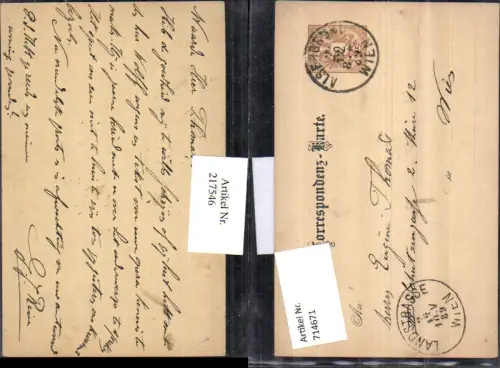 714671 Ganzsache Wien Alsergrund 1889 n. Landstrasse Wien