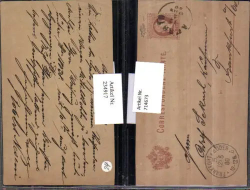 714673 Ganzsache Correspondenz Karte Aussig 1880 n. Frankfurt an der Oder