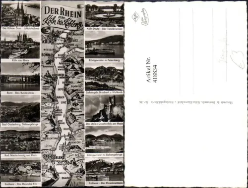 418834,Landkarten Ak Der Rhein v. Köln bis Koblenz Vogelschau Schiffe