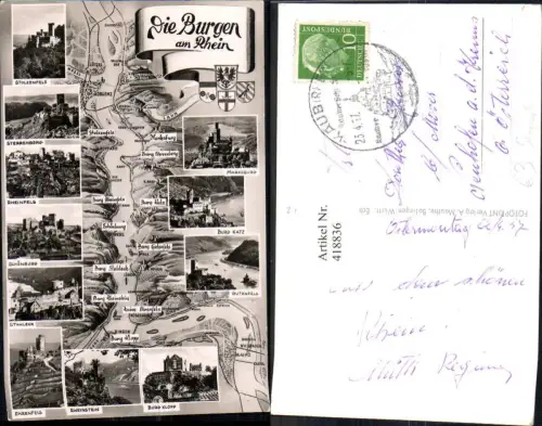 418836,Landkarten Ak Die Burgen a. Rhein Stolzenfels Gutenfels Ehrenfels Vogelschau