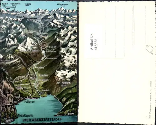 418838,Landkarten Ak Vierwaldstättersee Tellskapelle Flüelen Vogelschau