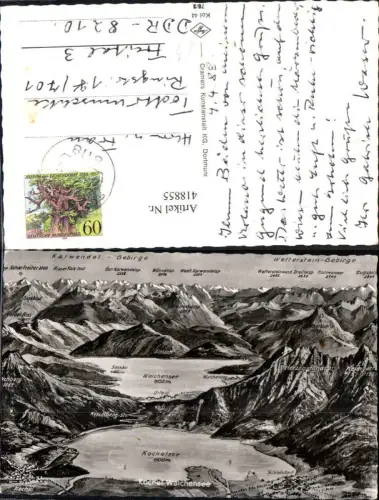 418855,Landkarten Ak Karwendel Gebirge Wetterstein-Gebirge Kochelsee Walchensee Vogelschau