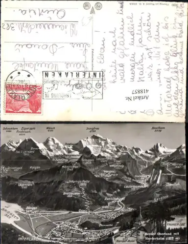 418857,Landkarten Ak Berner Oberland m. Harderkulm Wilderswil Interlaken Vogelschau