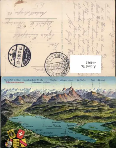 444985,Landkarten AK Bodenseepanorama Bregenz Lindau Konstanz Gipfelkarte