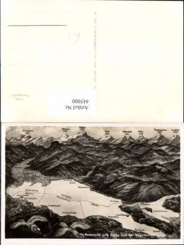 445000,Landkarten AK Bodensee u. Alpen a. d. Vogelschau Konstanz Bregenz