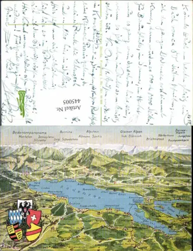 445005,Landkarten AK Bodenseepanorama Lindau Konstanz Wappen