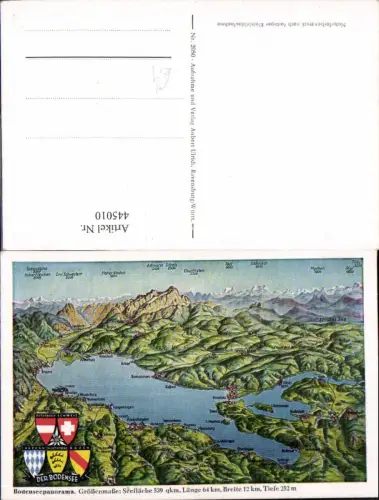 445010,Landkarten AK Bodenseepanorama Lindau Konstanz Gipfelkarte Wappen
