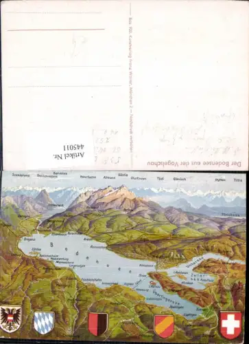 445011,Künstler Landkarten AK Der Bodensee a. d. Vogelschau Wappen