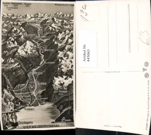 445065,Landkarten AK Vierwaldstättersee Fluelen Wassen Göschenen