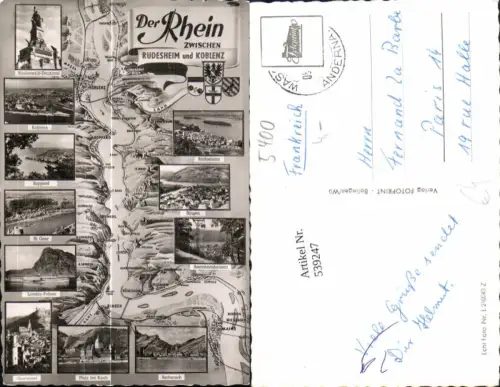 539247,Landkarten AK Rhein Rüdesheim Koblenz Boppad Goar Kaub Pfalz