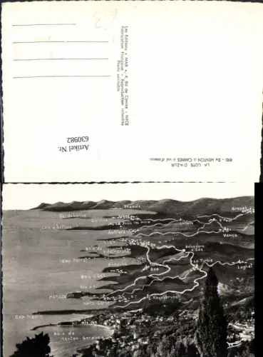 630982,Landkarten AK La Cote d Azur De Menton a Cannes a vol d oiseau France