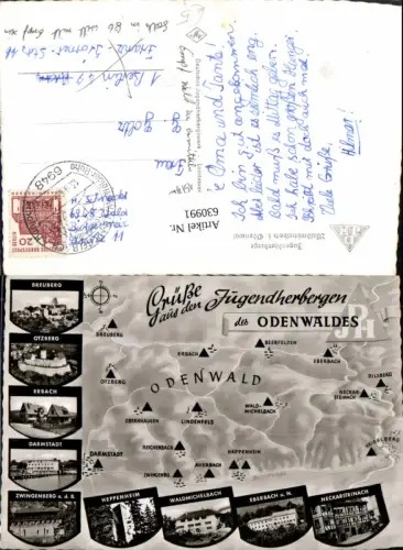 630991,Landkarten AK Jugendherbergen d. Odenwaldes Breuberg Otzberg Eberbach Darmstadt