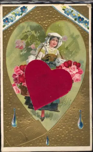 320514,Material Ak Seide Herz Frau Blumen To my Valentine Goldverzierung