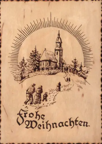 338978,Material Ak Holzkarte Holz Brandgemalt Kirche Weihnachten pub Wigo-Karte