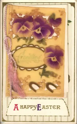 338979,Material Ak klappbar Kunststoff Stoffband Buch A Happy Easter Ostern Blumen