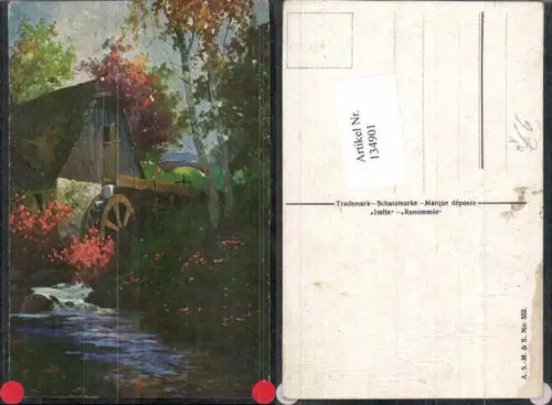 134901,A.S.M. Imita Ölgemälde 552 Wasserrad Wassermühle Mühle am Bach