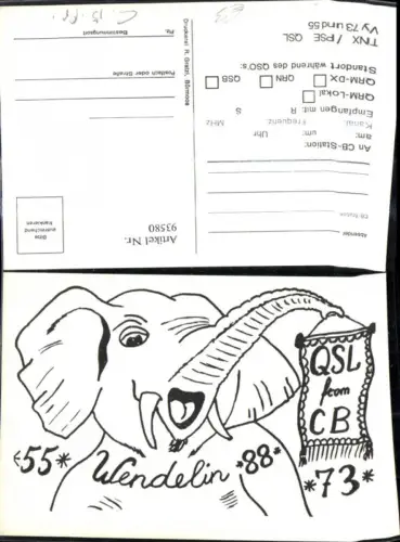 93580,QSL CB Karte Wendelin Elefant