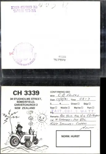 93719,QSL CB Karte Somerfield Christchurch Neuseeland New Zealand CH 3339
