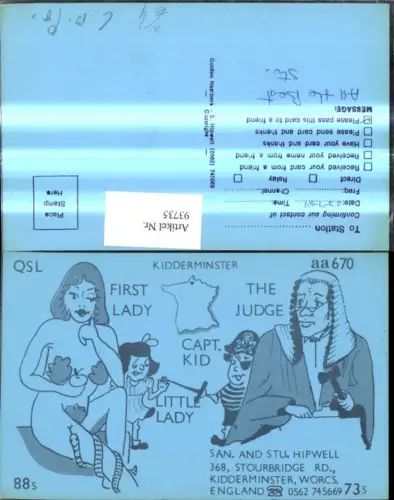 93735,QSL CB Karte Kidderminster Worcs. England First Lady The Judge Capt. Kid Little Lady
