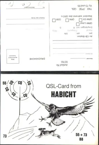 93781,QSL CB Karte Habicht Vogel Hase