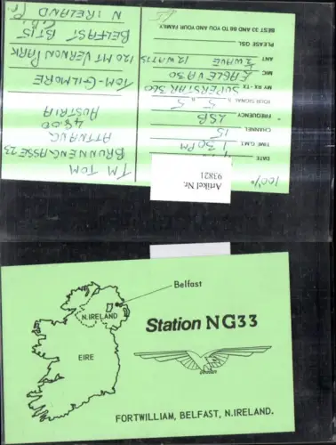93821,QSL CB Karte Nordirland Fortwilliam Belfast Station NG33