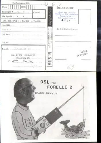 93842,QSL CB Karte Eferding Forelle 2 Braeck Braeck Fisch Angel