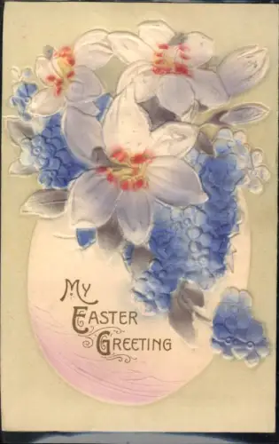 338987,Relief Ak Blumen Lilien Vergissmeinnicht Ei Osterei My Easter Greeting Ostern