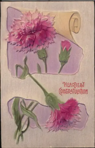 338988,Relief Ak Nelken Blumen Papierrolle Heartiest Congratulation