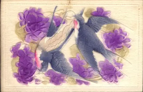 338993,Relief Ak Vögel Schwalben Blumen Blüten