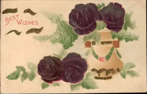 355541,Relief Ak Blumen Rosen Glitzerverzierung Best Wishes