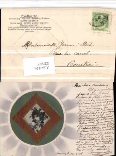 527267,Jugendstil Präge AK Art Nouveau Applikation Seiden AK Material Seidenkarte