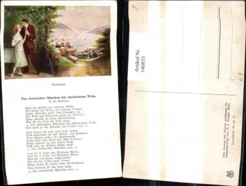 140873,Künstler Ak Liedkarte Ein rheinisches Mädchen b. rheinischem Wein H. W. Mertens Bacharach