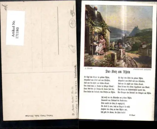 171180,Liedkarte Das Herz a. Rhein Heinrich Dippel sign A. Broch