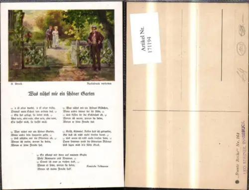 171194,Liedkarte Was nützet mir ein schöner Garten Hessische Volksweise sign A. Broch
