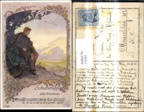 175591,Künstler Ak O. Elsner Liedkarte Schubertlieder Der Wanderer Notenzeile