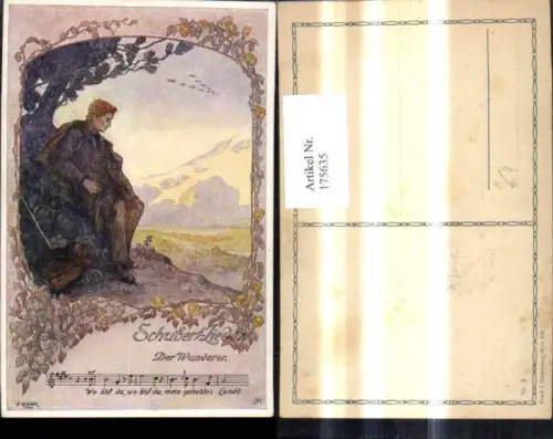 175635,Künstler Ak O. Elsner Liedkarte Schubertlieder Der Wanderer Notenzeile
