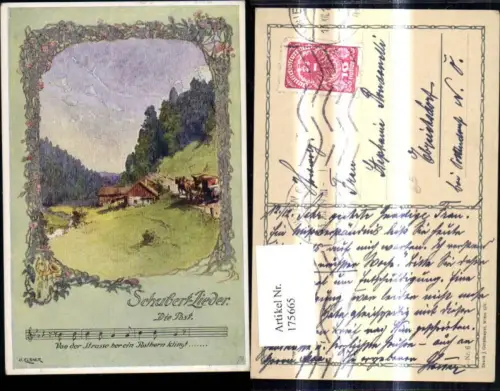 175665,Künstler Ak O. Elsner Liedkarte Schubertlieder Die Post Notenzeile