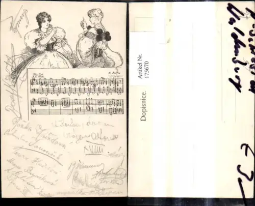175670,Künstler Ak Liedkarte Notenzeilen Paar Tanz