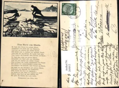 205012,Liedkarte „Das Herz am Rhein“ von Wilh. Hill Boot Mann Frau