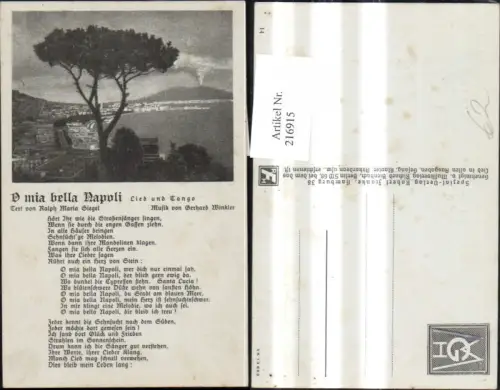216915,Liedkarte O mia bella Napoli Musik Gerhard Winkler Text Ralp Siegel