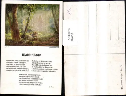 216930,Künstler Ak A. Broch Waldandacht Text L. Dreves Liedkarte