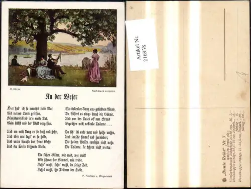 216938,Künstler Ak H. Köcke An d. Weser Text F. Freiherr v. Dingelstedt Liedkarte