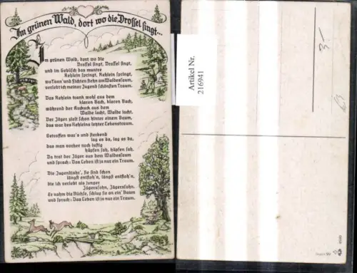 216941,Liedkarte Im grünen Wald dort wo die Drossel singt Text