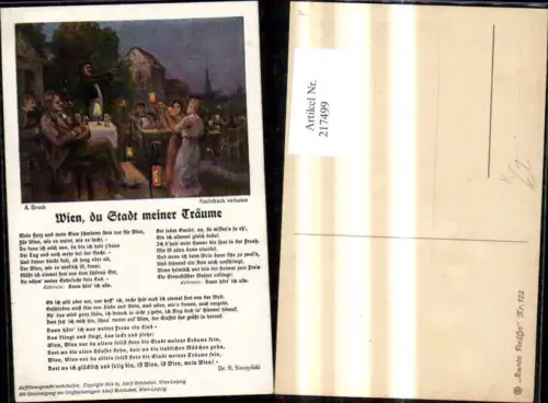 217499,Liedkarte Künstler Ak A. Broch Wien du Stadt meiner Träume Text Dr. R. Sieczynski